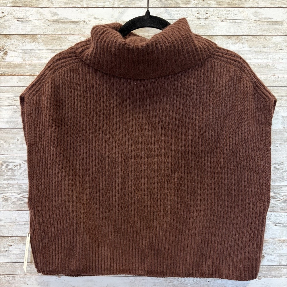NWT Anthropologie Womens XS Cape Sweater 100% Cashmere Chocolate Brown Cowl Neck - Picture 2 of 12